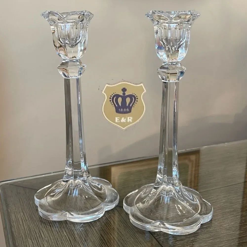 1983 Ebeling & Reuss Co, Full Lead Crystal Floral Candlesticks, Pair
